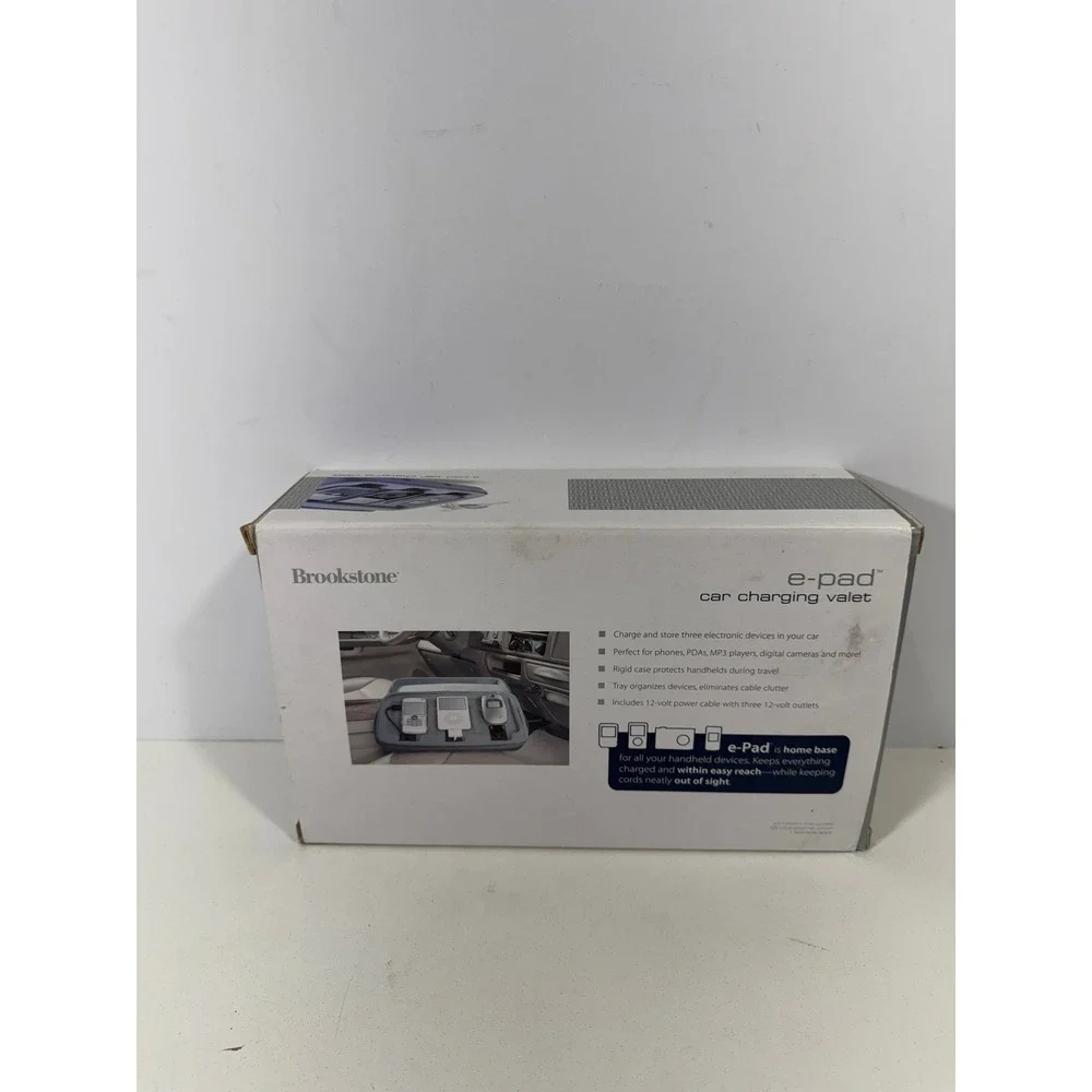 Brookstone e-pad Car Charging Valet Gray Rigid Electronics Organizer Case 12V